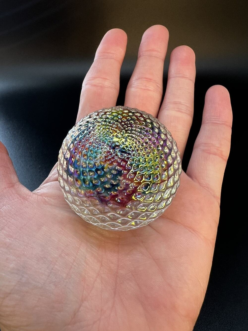 Art Glass Golfball Textured Colored Iridescent Paperweight collectors small